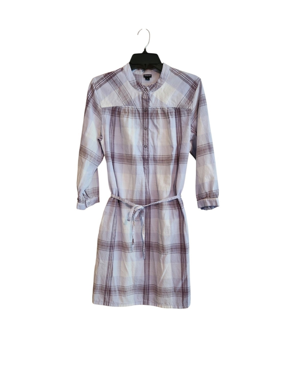 Patagonia Settler's Dress Plaid Mini Dress Purple & White Size 6